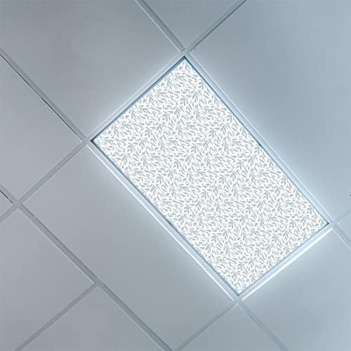 Fluorescent Light Cover Decorative Ceiling Light Filters,Eucalyptus Pattern,for Classroom Office Hospitals Home Ceiling Decorative,2ft x 4ft,Baby Blue and White