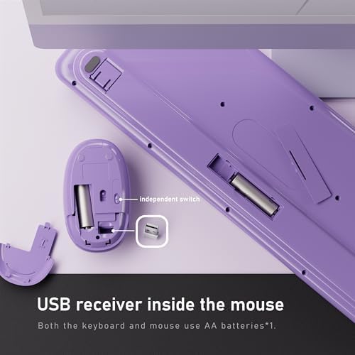 UBOTIE Wireless Keyboard and Mouse Combo, Phone Holder (Purple)