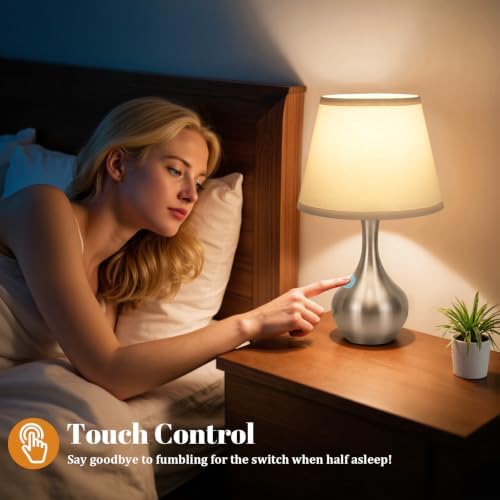 16.1" Touch Table Lamp for Nightstand, 3 Way Dimmable Small Bedroom Lamp