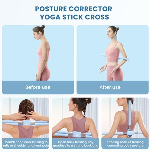 Yoga Stick, Back Cross Orthosis for Adult And Child, Foam Stainless Steel Material, Improving Hunchback and Chest Back Support, Hump Corrector Posture Corrector Stick Stretching rod(23.6-35.4in)