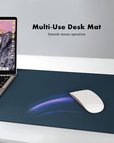 YSAGi Double-Sided Desk Pad, 23.6"x13.7"Leather Desk Mat, Eco Cork Desk Pad Protector,Large Mouse Pad,Waterproof Desk Blotter for Office/Home(Dark Blue)