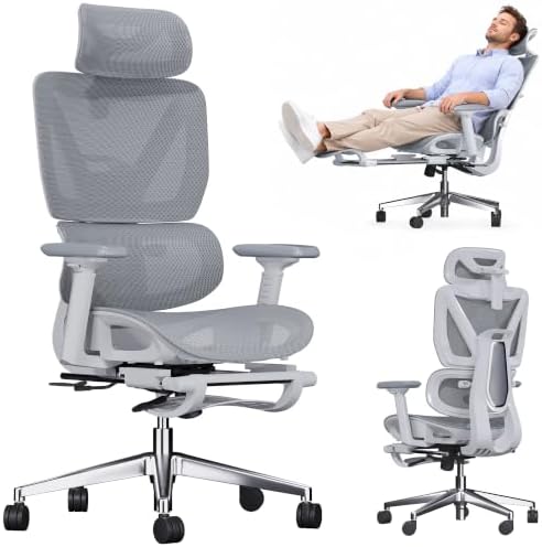 ATORPOK Ergonomic Reclining Office Chair with Footrest, Gray