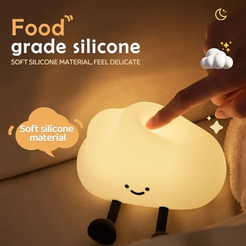 S NMT Cute Cloud Night Light Silicone Nursery USB Rechargeable Christmas Sleeping Bedside Lamp Touch Sensor Nightlights for Bedroom