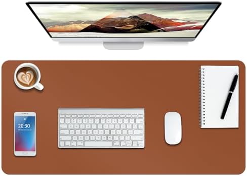 Boutilon Leather Desk Pad Protector,Non-Slip Mouse Pad,Laptop Desk Pad,Office Mouse Mat,Waterproof Leather Desk Blotter,Desk Writing Pad for Office and Home (L-Brown,35"x 17")