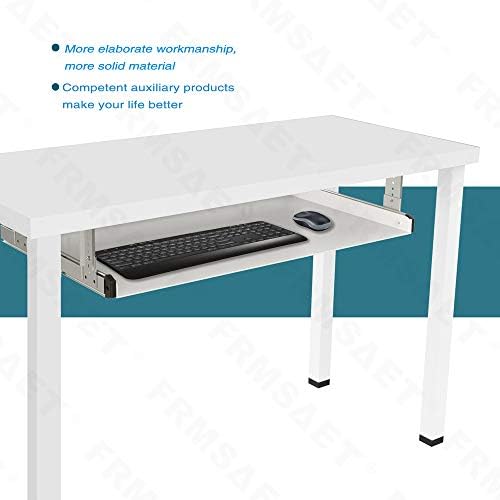FRMSAET All-Metal 20/24/30 inch Under Desk Keyboard Tray (24 inch, White)