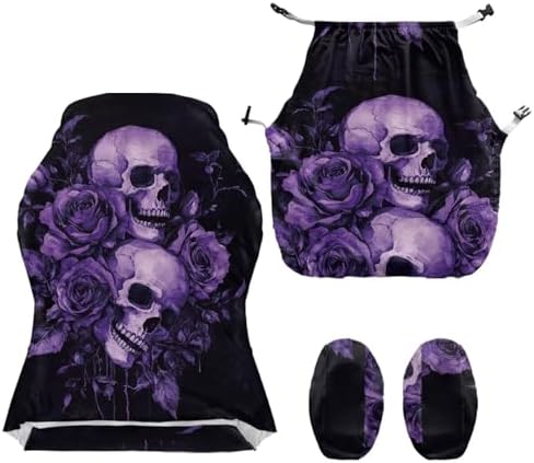 Skull Purple Gaming Chair Cover Stretchable Game Chair Slipcovers with 2 Armrest Covers, Scratch-Proof Gamer Desk Chair Covers for Computer Office Seat