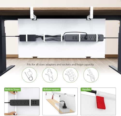 KEEGH No Drill Fabric Under Desk Cable Management Tray 28 in, White