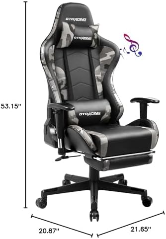 GTPLAYER Gaming Chair with Footrest Speakers Video Game Chair Bluetooth Music Heavy Duty Ergonomic Computer Office Desk Chair