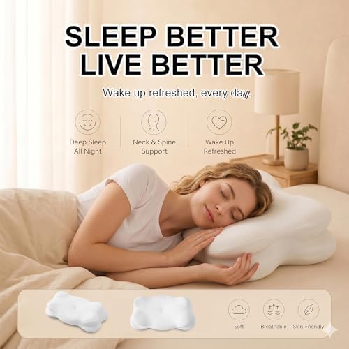 Upgrade 3.0 Cloud Sleep Pillow, Cloud Neck Pillow, Ergonomic Memory Foam Pillow with Adjustable Cervical Support & Cooling Breathable Cover for Side, Stomach Sleepers & Back (Medium-White)