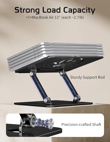 Adjustable Aluminum Laptop Stand for Desk,Ergonomic Riser, Black