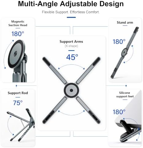 Portable Laptop Stand, 3-in-1 Magnetic Foldable Adjustable, for Desk（Gray）