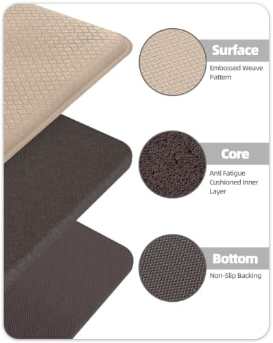 Color&Geometry Wide Kitchen Floor Mat 24x87 Anti Fatigue Easy Clean, Beige