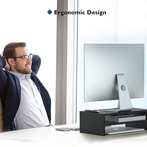 BONTEC Wooden Monitor Stand Riser for Desk, 2-Tier Computer Monitor Stand