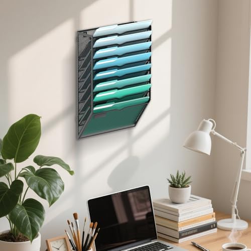 SUPEASY 8-Tier Wall File Organizer, Wall Mounted Mail Sorter, 2 Pack