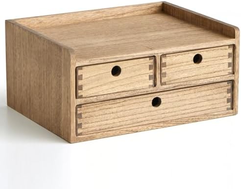 KIRIGEN Wooden Desk Organizer with 3 Drawers and Top Shelf Brown DT2D3C-DBR