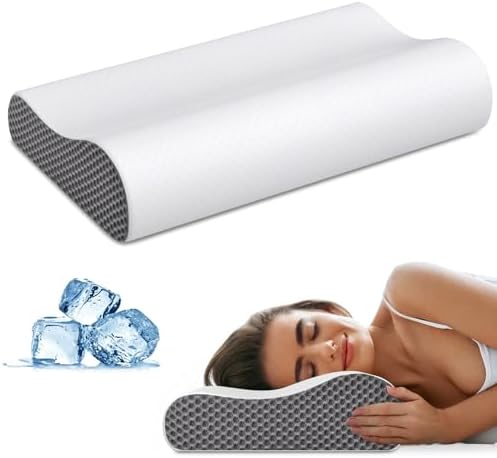 Cervical Neck Pillow for Pain Relief, Contour Memory Foam Pillows Ergonomic Pillow for Sleeping Bed Pillow Neck Support with Cooling Pillowcase Orthopedic Pillow for Side Back Sleepers(Light Grey)