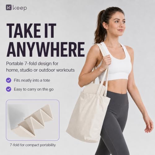 KEEP Foldable Yoga Mat, 7mm Thick TPE Non-Slip Fitness Mat for Home Gym