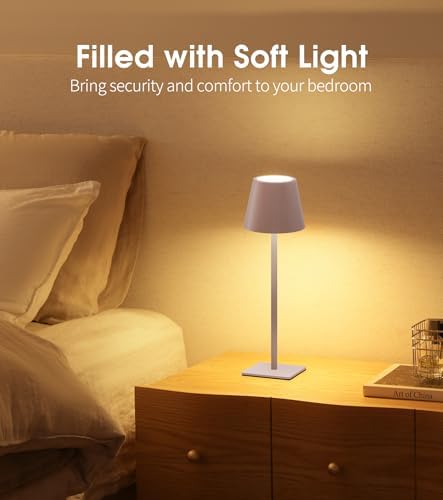 UME 3 Pack Cordless Table Lamp, Battery Operated Lamp - Portable Waterproof Rechargeable Table Lamp w/ 3 Color Temps & Stepless Dimming for Dinner, Desk, Cafe, Outdoor (Pink)