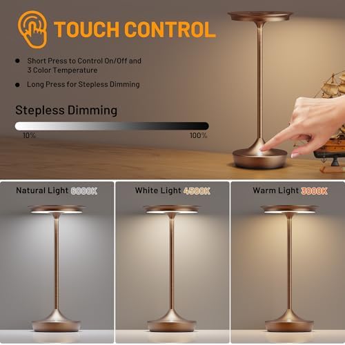 LED Rechargeable Cordless Outdoor 6000mAh Battery Table Lamp 2-Pack Moka