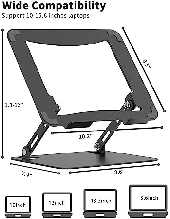 SOUNDANCE Adjustable Laptop Stand for Desk, Metal Riser 10-15.6", Black