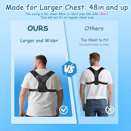 Plus Size Back Brace, XXXL to 6XL Back Brace Posture Corrector, Black