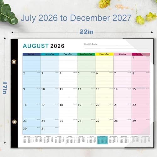 Desk Calendar 2026-2027 - 22" x 17", 18 Month Large Desk Calendar July 2026-2027 Dec, Large Desktop Calendar with Plastic Cover, Thick Paper, Corner Protectors - Colorful (3 Stickers Included)