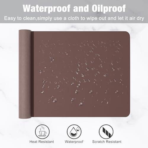 Hsurbtra Desk Pad, 23.6" x 13.8" PU Leather Desk Mat, M Extended Mouse Pad, Waterproof Desktop Blotter Protector, Non-Slip Ultra Thin Small Laptop Keyboard Writing Mat for Office Home, Dark Oak