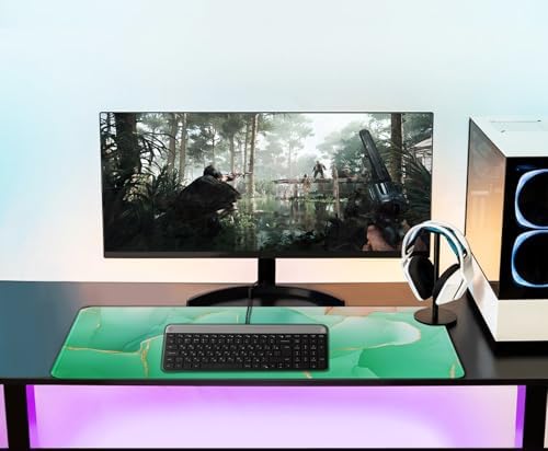 Large Gaming Mouse Pad, Waterproof Mousepad with Stitched Edges,MarbleGreen