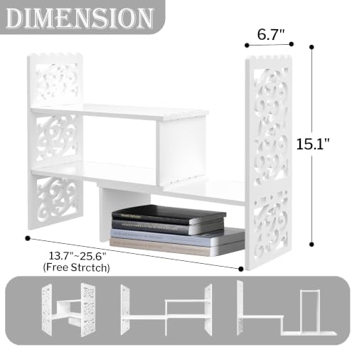 MASAKA B&W - Kawaii Storage Desktop Organizer for Your Desk Space, Double H Plants Display Shelf, Home Office Storage Rack Adjustable Stackable for Office, Dormitory (White*09)