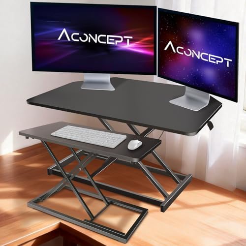 Aconcept Extra-Slim 24 x 14 inch Black Lift Standing Desk Converter, Manual Adjustable Height Sit Stand up Desk Riser, Compact for Monitor or Laptop Workstation