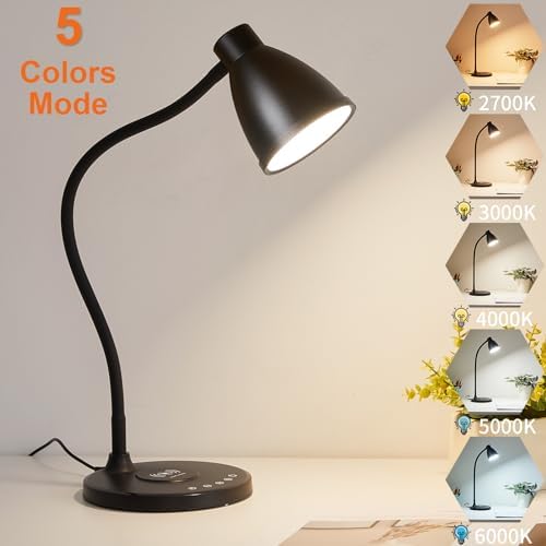 BOHON Desk Lamp for Home Office with USB C+A Charging Ports Timer Black