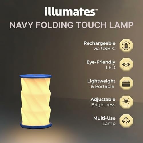 Origami Expanding Foldable LED Desk Lamp – USB Rechargeable & Portable - Dimmable Touch Control Light with Adjustable Height up to 5 1/2 for Office, Travel, Bedside - Sleek & Modern Design (Navy)