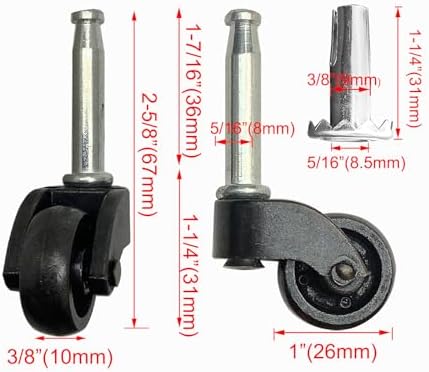 1" Swivel Stem Ball Caster Wheel, Zinc Alloy Castor for Furniture,Vintage Black,353lbs, Pack of 4