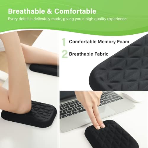 LargeLeaf Ergonomic Wrist & Elbow Rest Pad for Desk with Memory Foam & Non-Slip Base, Relieve Elbow Pain Armrest Wrist Support (6.3 * 4.3 inch, Black, 1pcs)