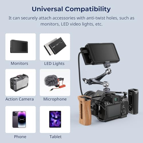 SMALLRIG 11" Rosette Magic Arm, Camera Monitor Mount, Articulating Arm with 1/4"-20 and 3/8"-16 Locating Screw for ARRI, Max Load Capacity 3kg Friction Arm, for Cameras, Monitors, LED Lights