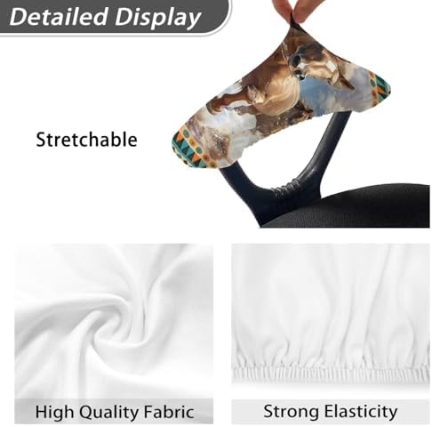 Aztec Horse Print Office Chair Armrest Slipcovers, Elastic Armrest Slipcovers for Computer Chair, Washable Anti-Dust Arm Covers, 2 Piece
