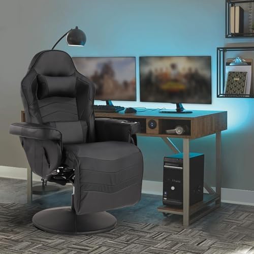 Gaming Chairs for Adults, Reclining Gaming Chair with Footrest, Massage Video Gaming Recliner Chair w/Adjustable Height, Swivel Game Chair with Lumbar Support, Side Pouch