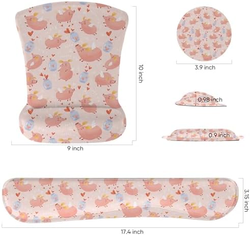 Ergonomic Memory Foam Keyboard Mouse Pad Set with Wrist Rest Support,Non-Slip Hand Wrist Cushion for Laptop/Notebook/Desktop/Computer/Gaming/Office,Easy Typing& Pain Relief (Pink Pig)