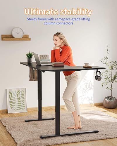 YIHAYO Reversiable L-Shaped Electric Standing Desk, 59 Inches Stand Up Corner Desk, Sit and Stand Up for Work Office Home, Ergonomic Rising Computer Table with Splice Board, Black