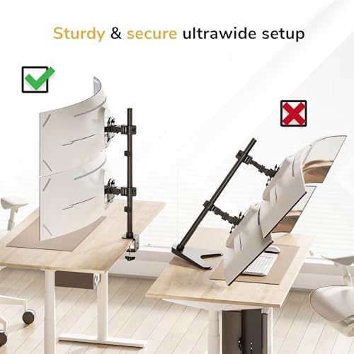 Mount-It! Dual Ultrawide Monitor Mount, Vertical Stacking Heavy Duty Desk Stand for 17-49" Screens up to 44 lbs, VESA 75x75 100x100, Tilt Swivel Rotate, Portrait and Landscape