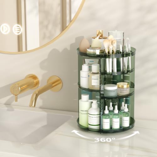 Rotating Makeup Organizer with DIY 8 Adjustable Layers, Clear Green