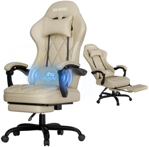 SOLAVERO Gaming Chair with Massager Lumbar Support, 400LBS Weight Capacity