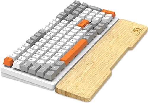 MANBASNAKE Ergonomic Bamboo Wrist Rest for Mechanical Keyboard, White, Minimalist Style, Hard Wrist Rest for Easy Typing and Pain Relief, Anti-Slip Keyboard Rest for Laptop/PC Gaming/Mac (98-Key)