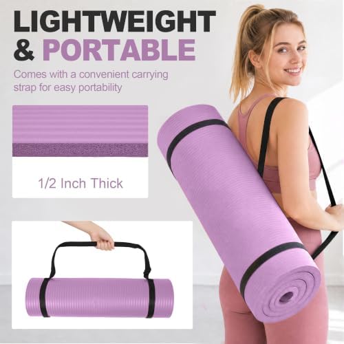HULKFIT High Density Non Slip Yoga Mat, Extra Thick Exercise Mat with Carrying Strap, for Pilates, Fitness, Home Gym & Floor Workouts - Multiple Thickness & Multiple Color