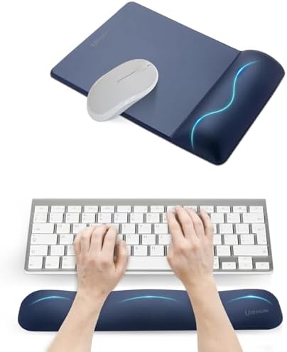 UnivoColors Mini Size Mouse Pad with Wrist Rest & M-Size Keyboard Wrist Rest Set,Premium PU Material,Low-Rebound Cushion,Ergonomic Design,Smooth Mouse Control with Hard Plate,Reduces Fatigue,Navy