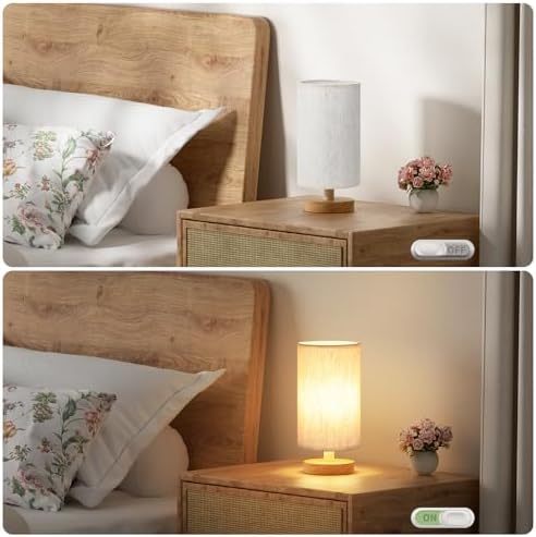 Fenmzee Small Lamps Set of 2 (Cream Shade - Wood Base, 9" Inline Control)