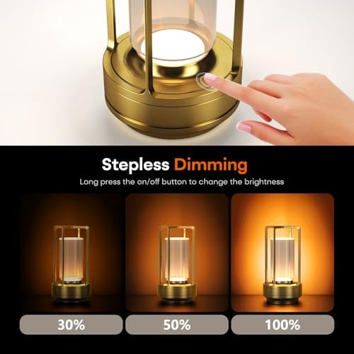 Portable Metal Table Lamp for Indoor/Outdoor，Rechargeable Cordless 3 Colors