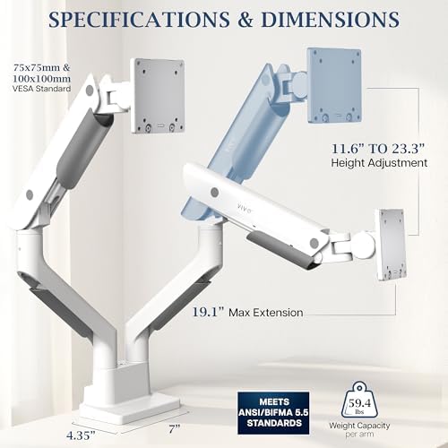 VIVO PRO Premium White Dual Ultrawide Desk Mount, 24-38" Screen, PRO-ST245W