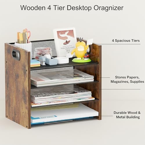 Desk Organizer, 4 Tier Desktop File Organizer and Paper Tray Organizer, Office Desk Accessories for Mail, Documents, Papers, Notebooks and Home Office Storage