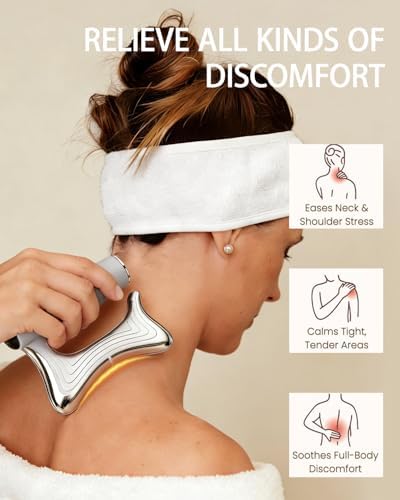 Muscle Scraper Tool, Heated Fascia Massage Tool with Vibration & Heating, Electric Body Contouring Device, 3 Modes LED Display, Rechargeable Wireless Gua Sha Massager for Full Body (Silver)
